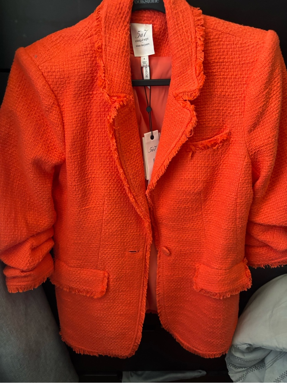 cinq a sept Orange Frayed-Tweed Blazer